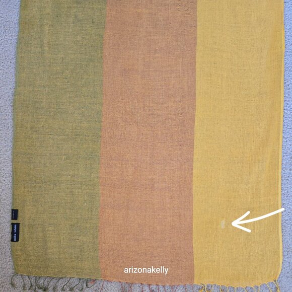 Mila Schon Linen Scarf Yellow Green Brown Earth Tones - Picture 4 of 14